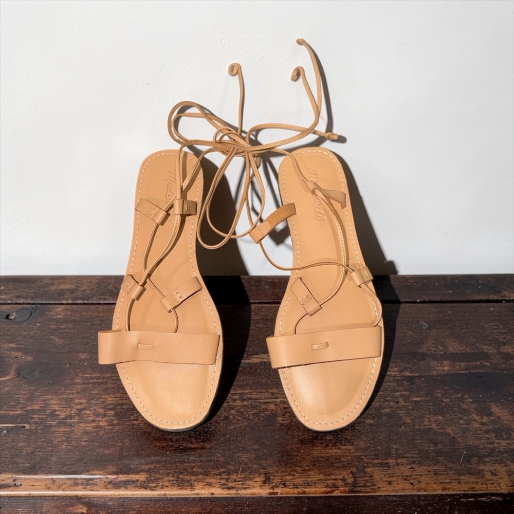 Madewell NWOB The Boardwalk Tan Leather Lace Up Square Toe Sandals Size 8.5